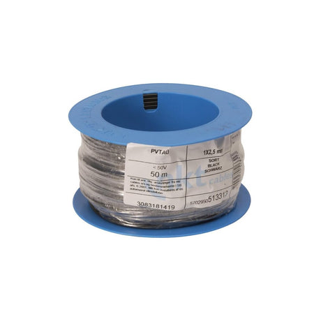 Ledning pvc 2,50 mm/2 svart pvc 2,50 mm2 svart 50 m pr rull