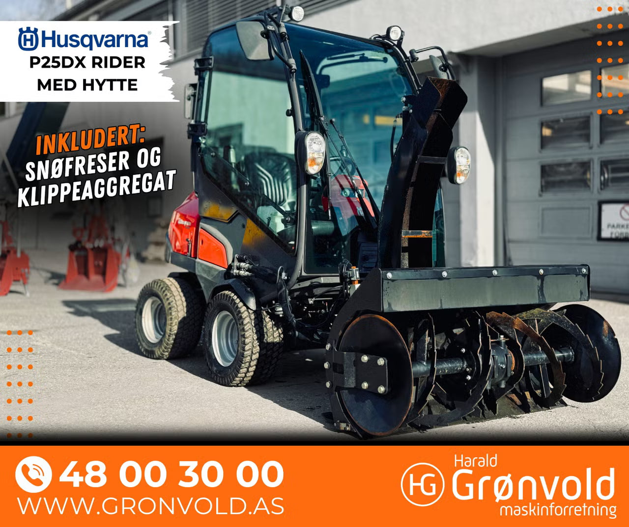 HUSQVARNA P525DX MED HYTTE/SNØFRESER/KLIPPEAGGREGAT