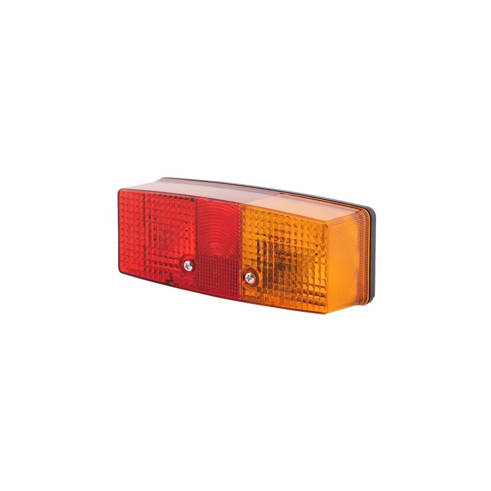 Baklys høyre rektangulær, 12/24V, rød/oransje/hvit, bolt på, 158x51x64 mm, Hella