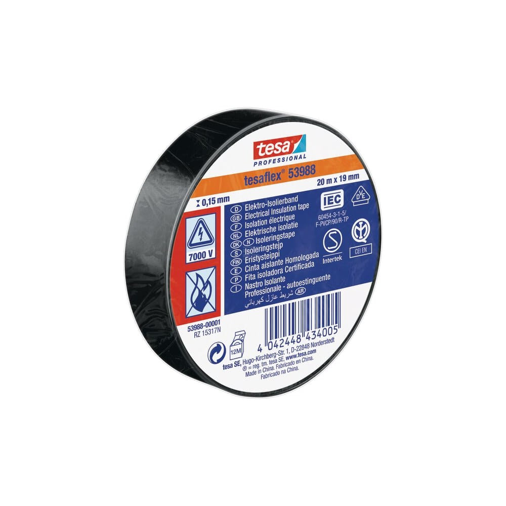 Isolasjonstape, svart, 20m x 19mm TesaFLEX® TESA