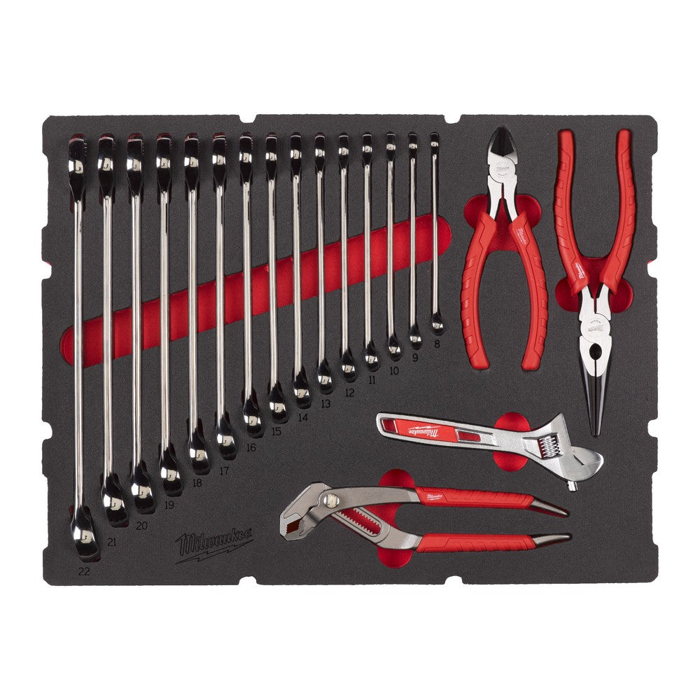 MAX BITE™ kombinasjonsnøkler og tangsett PACKOUT™ skuminnlegg 19 deler