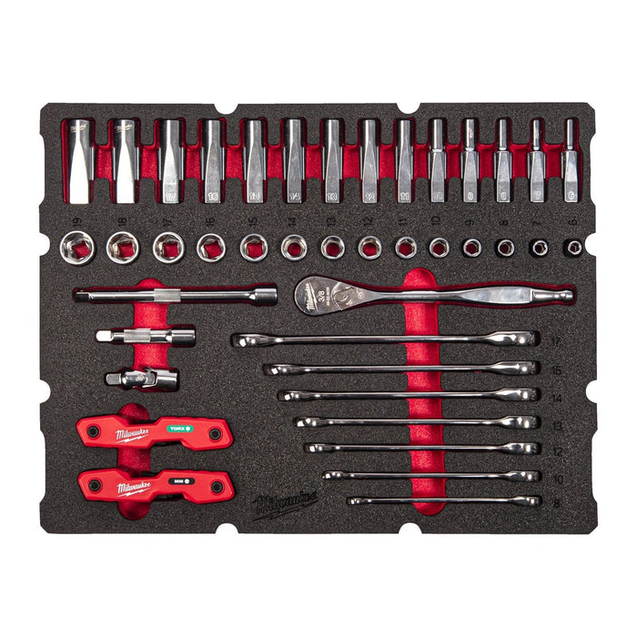 55 deler PACKOUT™ skuminnlegg for 3/8" skralle- og skrallenøkkelsett